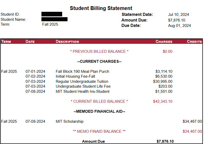 An example billing statement.